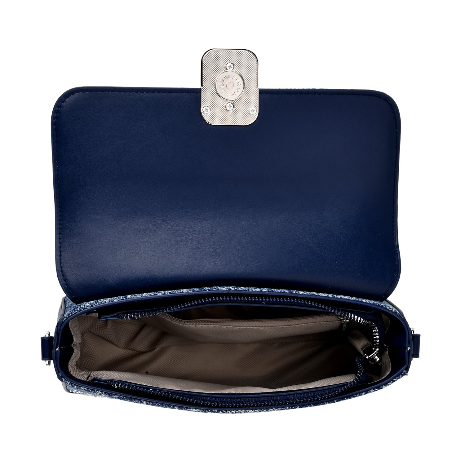 LA MAREY Designer Sling Handbag with Elegant Silver-Tone Chain Strap - Denim Blue V32533430 6