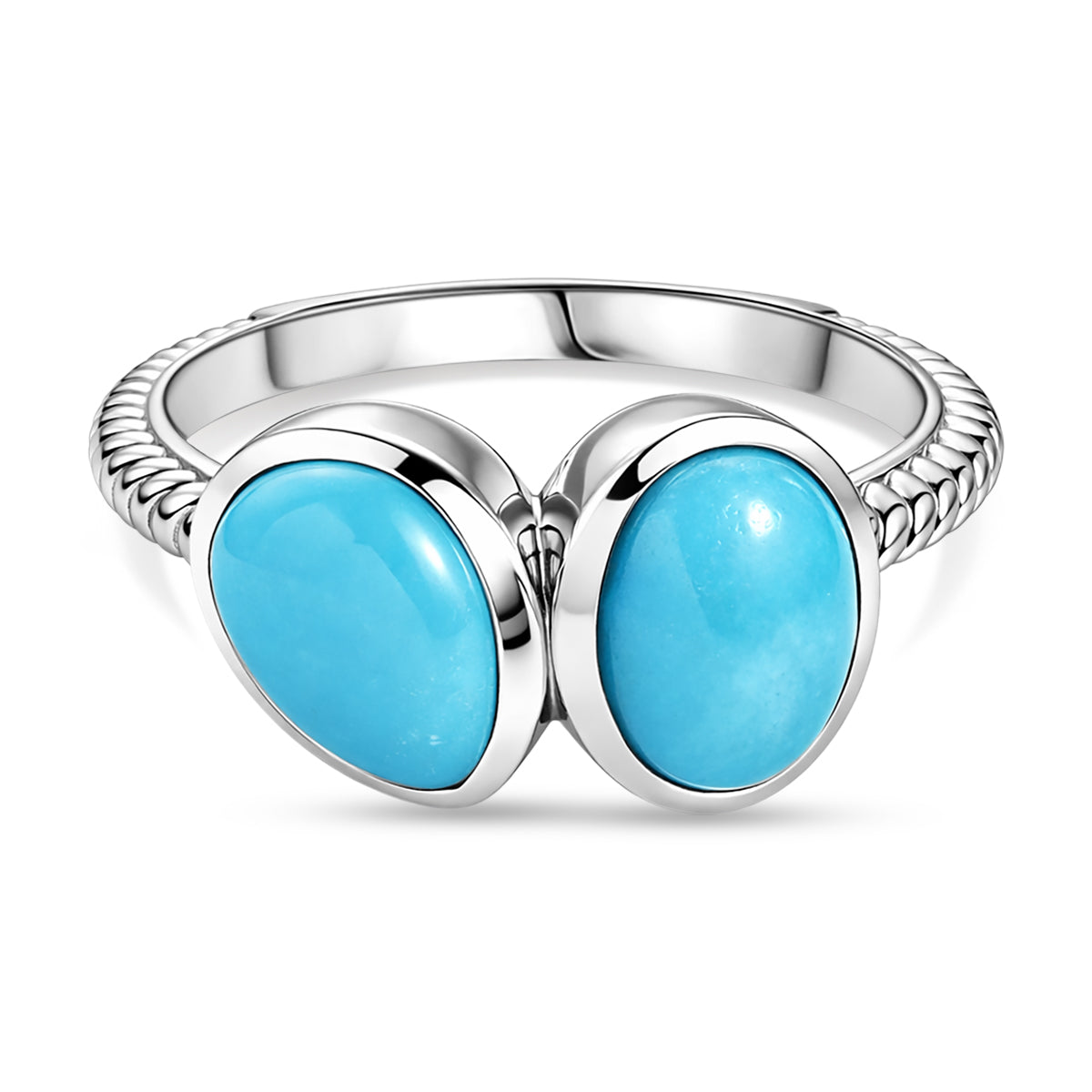 D'Joy Sleeping Beauty Turquoise Toi ET Moi Ring in Rhodium Overlay Sterling Silver 2.58 Ct. 8447259 0