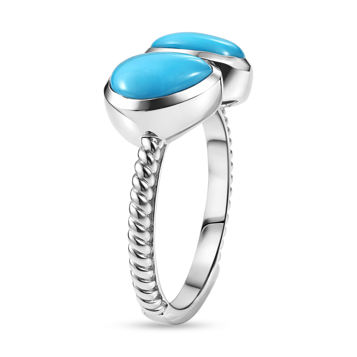 D'Joy Sleeping Beauty Turquoise Toi ET Moi Ring in Rhodium Overlay Sterling Silver 2.58 Ct. 8447259 4