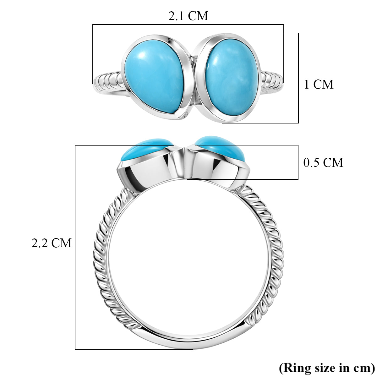 D'Joy Sleeping Beauty Turquoise Toi ET Moi Ring in Rhodium Overlay Sterling Silver 2.58 Ct. 8447259 6