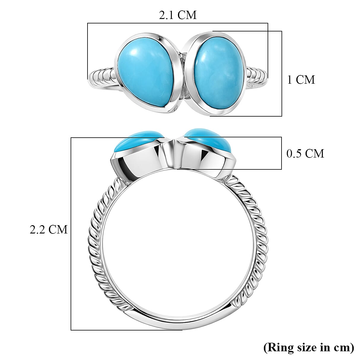 D'Joy Sleeping Beauty Turquoise Toi ET Moi Ring in Rhodium Overlay Sterling Silver 2.58 Ct. V32514520 6
