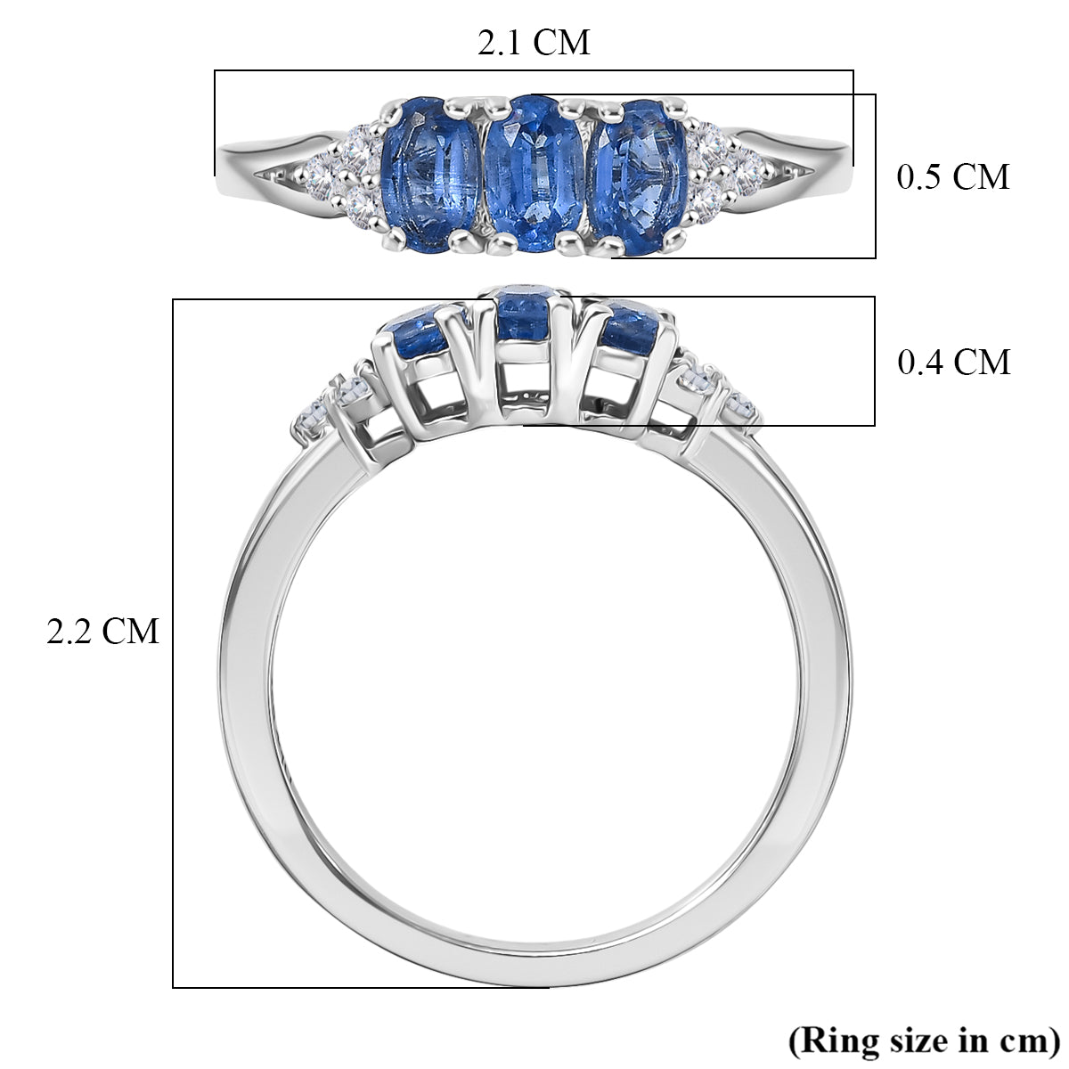 D'Joy AAA Kyanite, White Zircon Trilogy Ring in Platinum Overlay Sterling Silver 1.10 Ct. V32519922 6