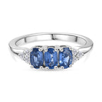 D'Joy AAA Kyanite & White Zircon Trilogy Ring in Platinum Overlay Sterling Silver 1.10 Ct._8447273