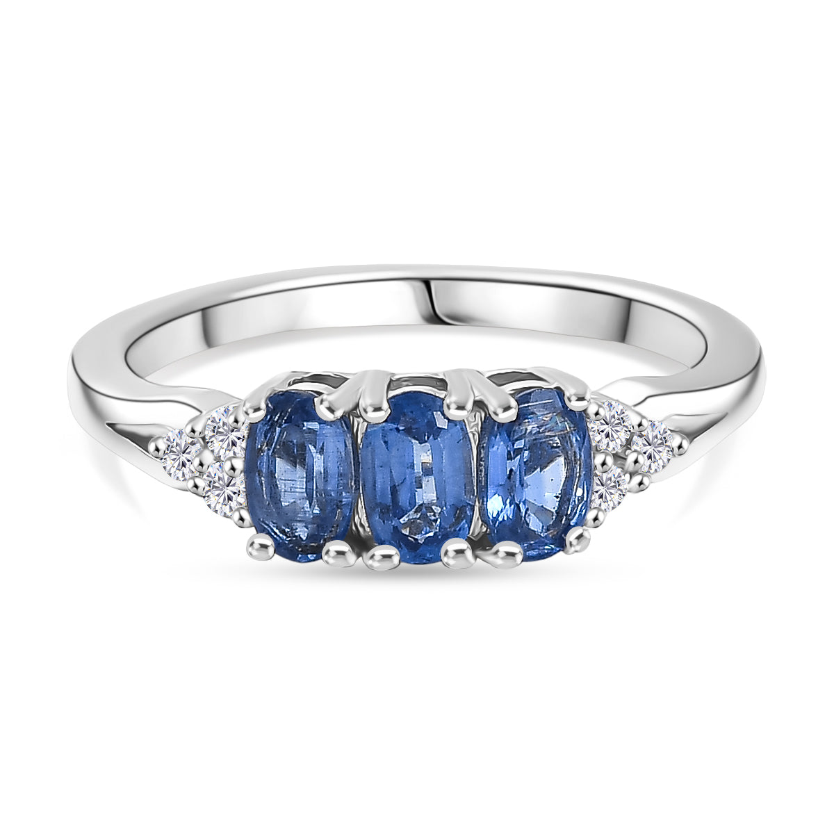 D'Joy AAA Kyanite, White Zircon Trilogy Ring in Platinum Overlay Sterling Silver 1.10 Ct. V32513892 0
