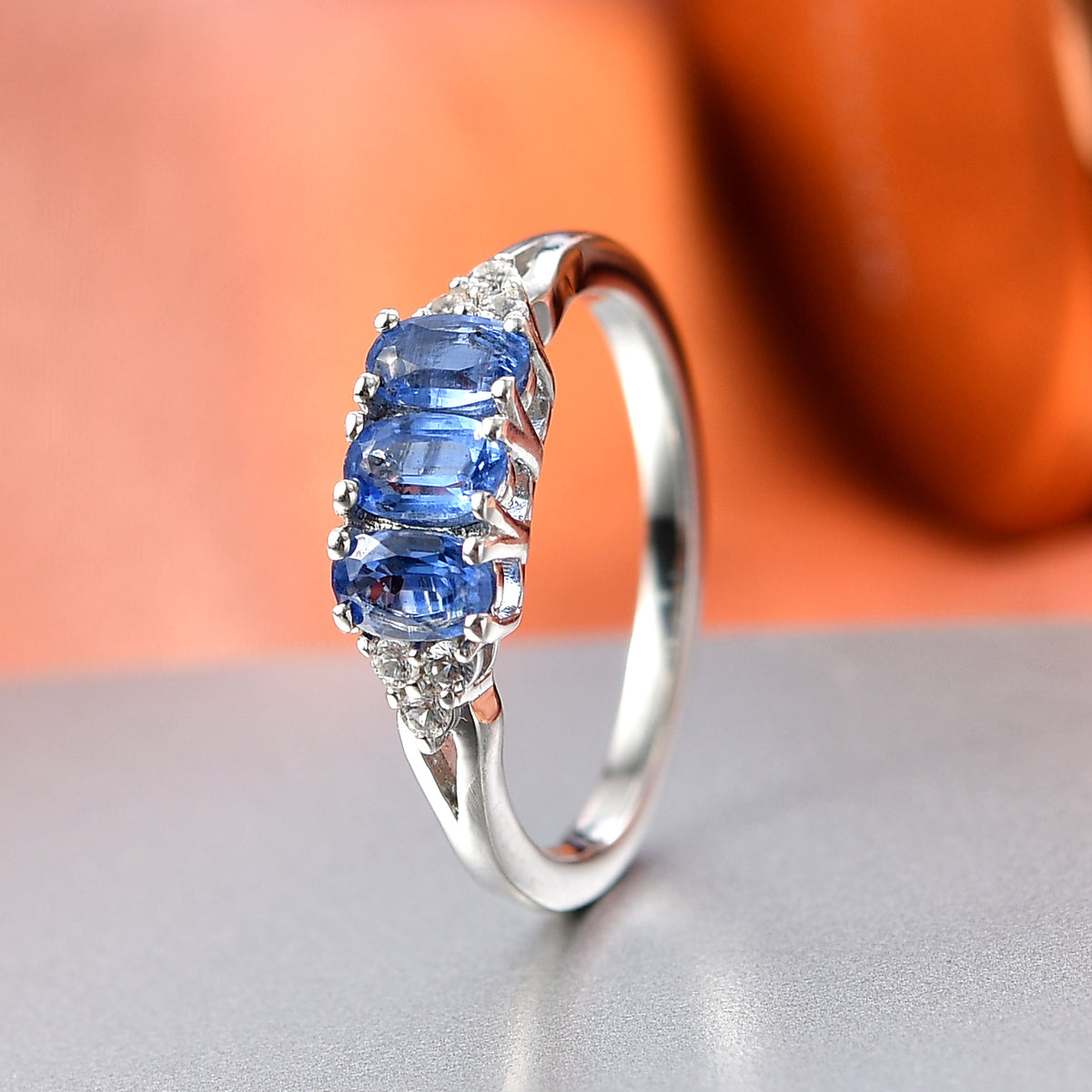 D'Joy AAA Kyanite, White Zircon Trilogy Ring in Platinum Overlay Sterling Silver 1.10 Ct. V32513892 3