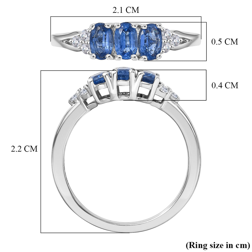 D'Joy AAA Kyanite & White Zircon Trilogy Ring in Platinum Overlay Sterling Silver 1.10 Ct._8447273_5