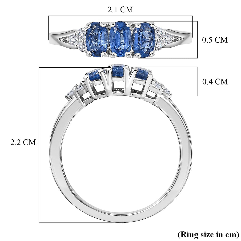 D'Joy AAA Kyanite & White Zircon Trilogy Ring in Platinum Overlay Sterling Silver 1.10 Ct._8447301_5