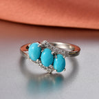 D'Joy Sleeping Beauty Turquoise & White Zircon 3 Stone Bypass Ring in Platinum Overlay Sterling Silver 1.56 Ct._8447388_2