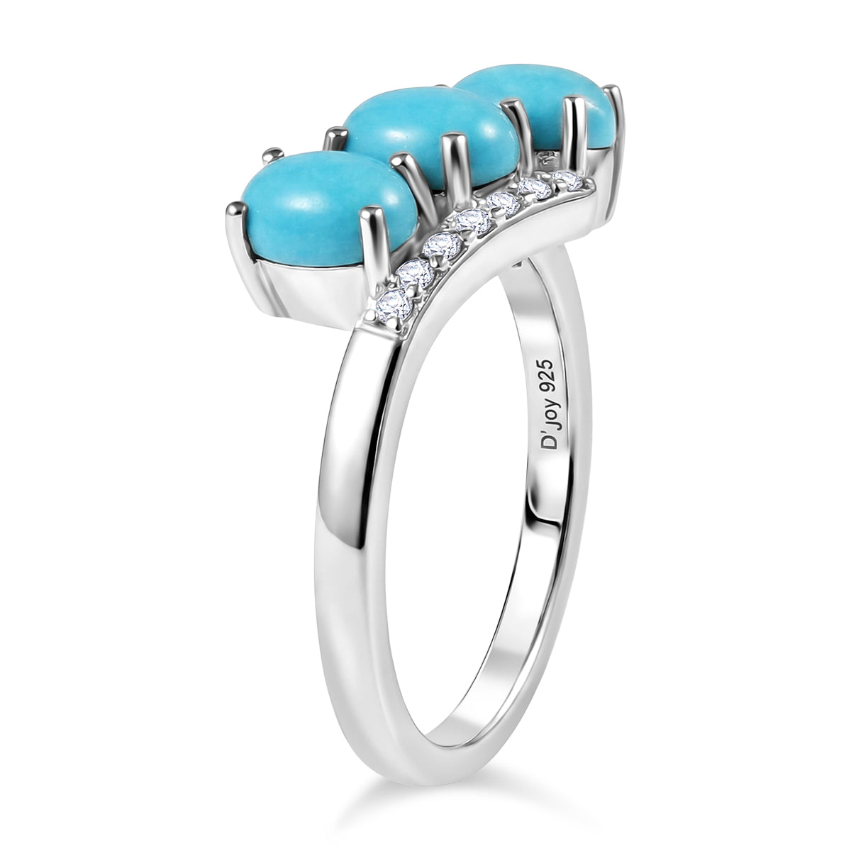 D'Joy Sleeping Beauty Turquoise, White Zircon 3-Stone Bypass Ring in Platinum Overlay Sterling Silver 1.56 Ct. 8447399 4