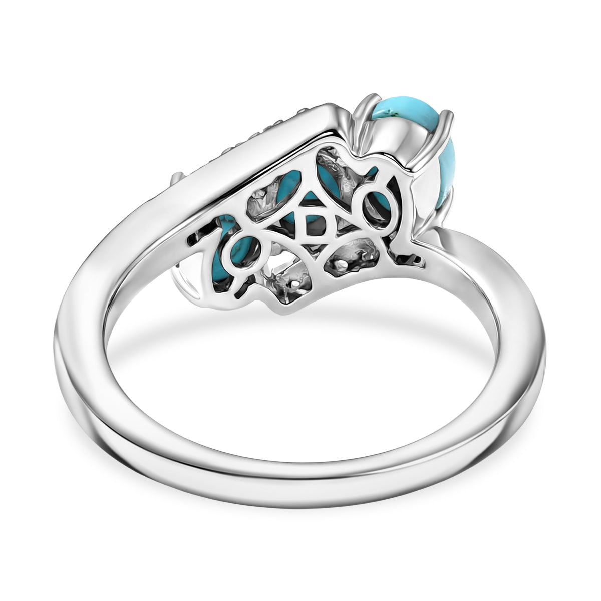 D'Joy Sleeping Beauty Turquoise, White Zircon 3-Stone Bypass Ring in Platinum Overlay Sterling Silver 1.56 Ct. 8447399 5