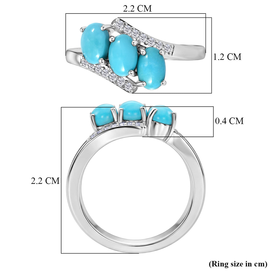 D'Joy Sleeping Beauty Turquoise & White Zircon 3 Stone Bypass Ring in Platinum Overlay Sterling Silver 1.56 Ct._8447399_5