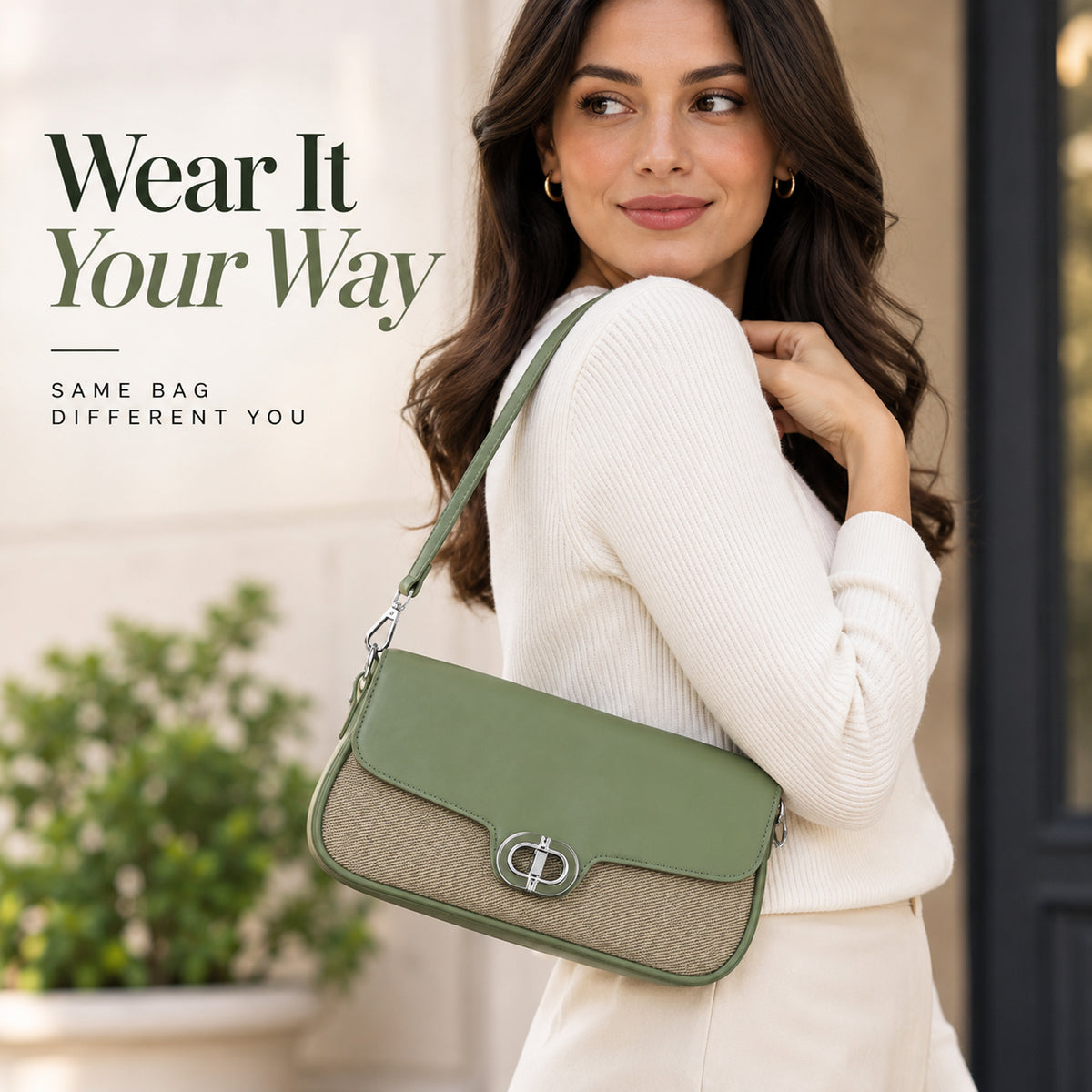 Designer Inspired - Convertible Dual-Strap Convertible Baguette Crossbody &amp; Shoulder Bag - Basil Green V32592820 3