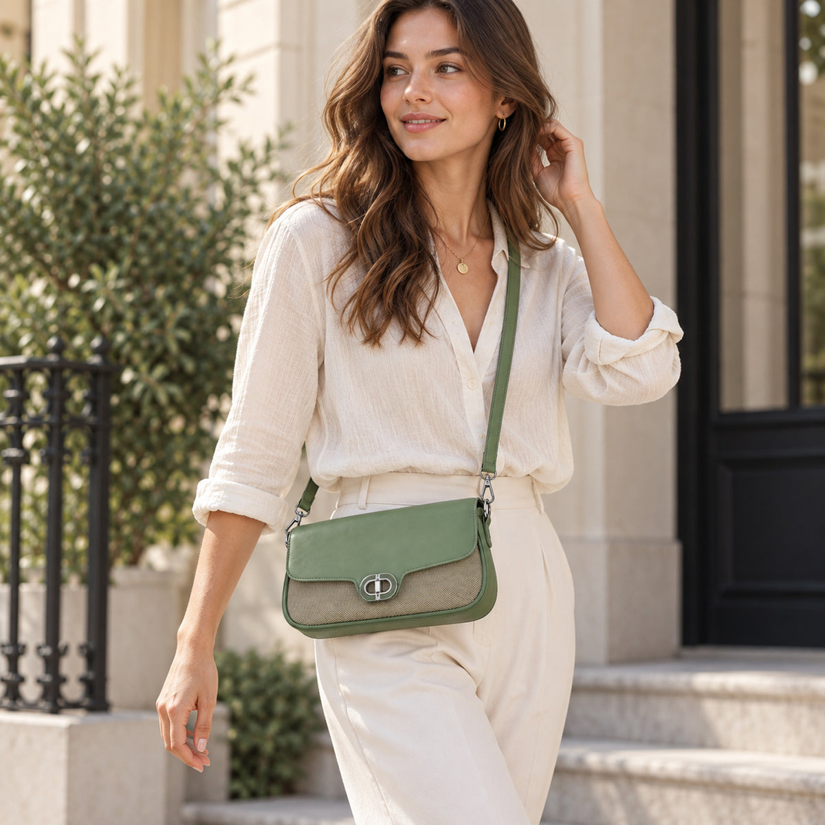 Designer Inspired - Convertible Dual-Strap Convertible Baguette Crossbody &amp; Shoulder Bag - Basil Green V32592820 4