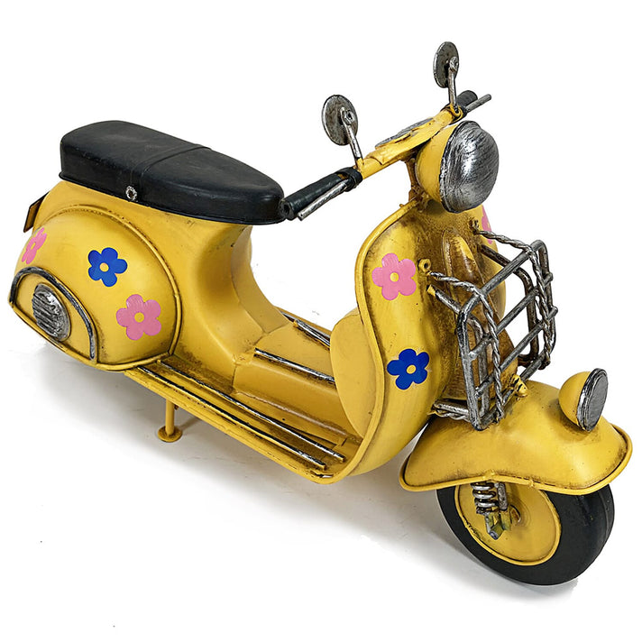 Vintage Miniature Moped Model Metal Scooter with Flower Details - Yellow 8447421 1