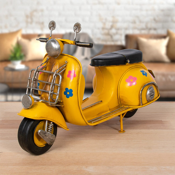 Vintage Miniature Moped Model Metal Scooter with Flower Details - Yellow 8447421 2