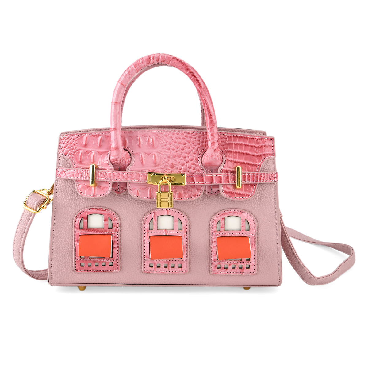 Designer-Inspired Structured Handbag with Crossbody Strap - Pink 8447540 0
