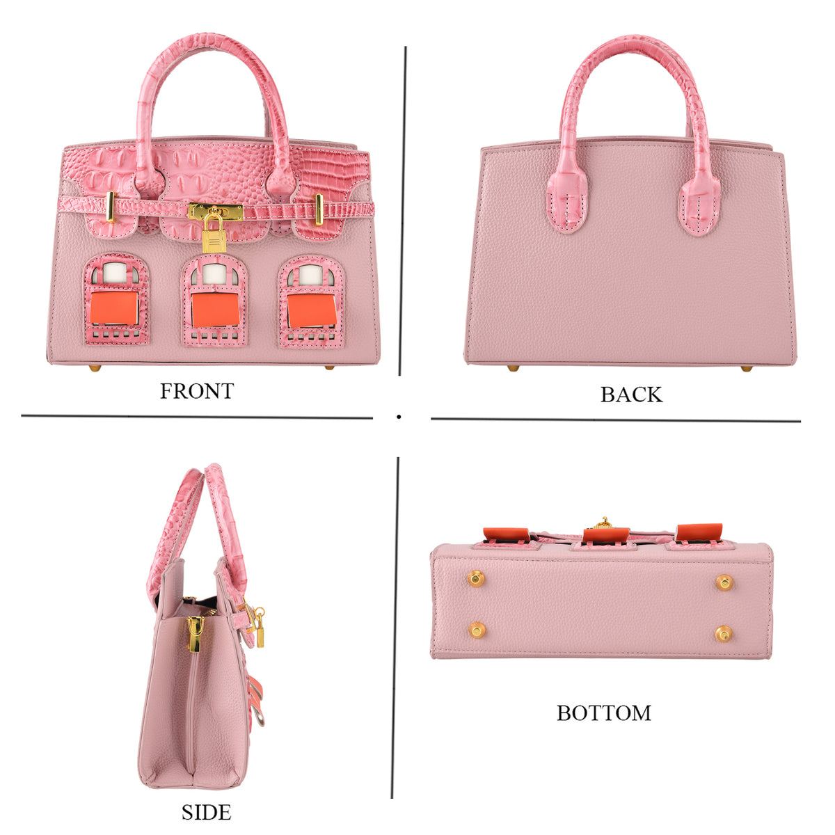 Designer-Inspired Structured Handbag with Crossbody Strap - Pink 8447540 5