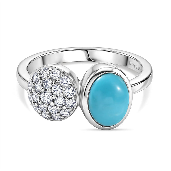 D'Joy Sleeping Beauty Turquoise and Moissanite Toi Et Moi Ring in Rhodium Overlay Sterling Silver 1.55 Ct. 8447571 1