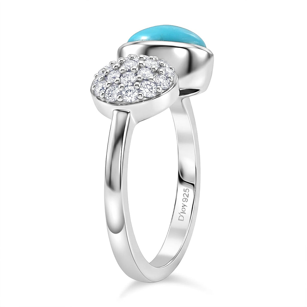 D'Joy Sleeping Beauty Turquoise & Moissanite Toi et moi Ring in Rhodium Overlay Sterling Silver 1.55 Ct._8447571_3