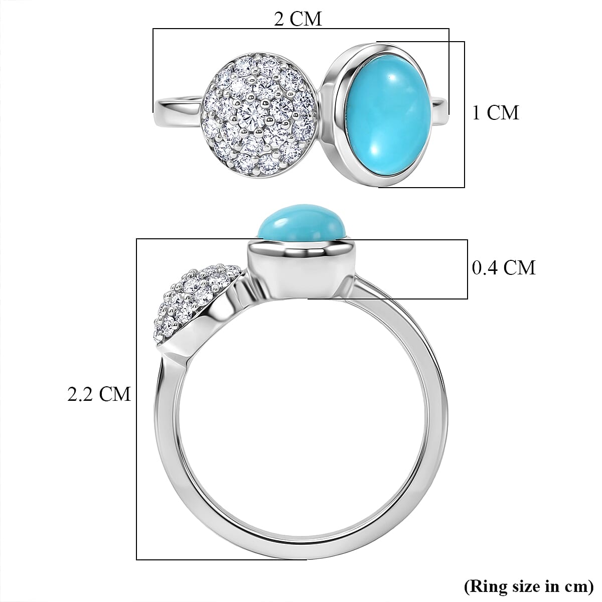 D'Joy Sleeping Beauty Turquoise and Moissanite Toi Et Moi Ring in Rhodium Overlay Sterling Silver 1.55 Ct. V32566979 6