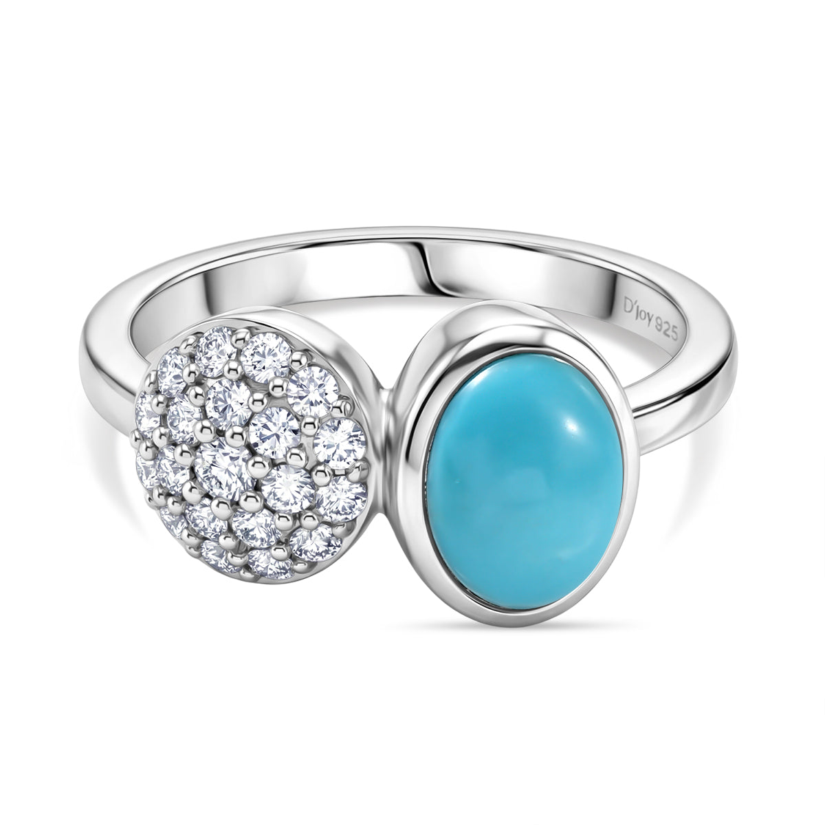 D'Joy Sleeping Beauty Turquoise and Moissanite Toi Et Moi Ring in Rhodium Overlay Sterling Silver 1.55 Ct. V32529954 0