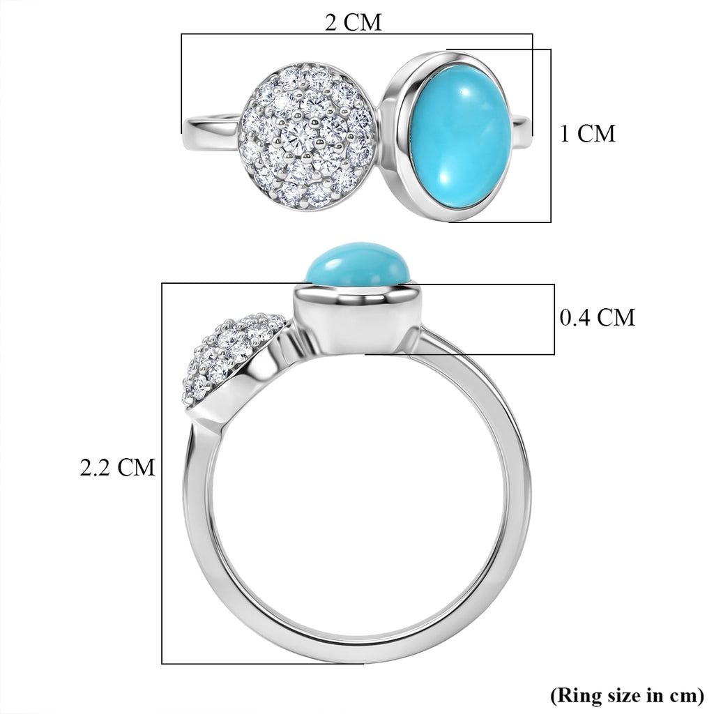D'Joy Sleeping Beauty Turquoise & Moissanite Toi et moi Ring in Rhodium Overlay Sterling Silver 1.55 Ct._8447573_5