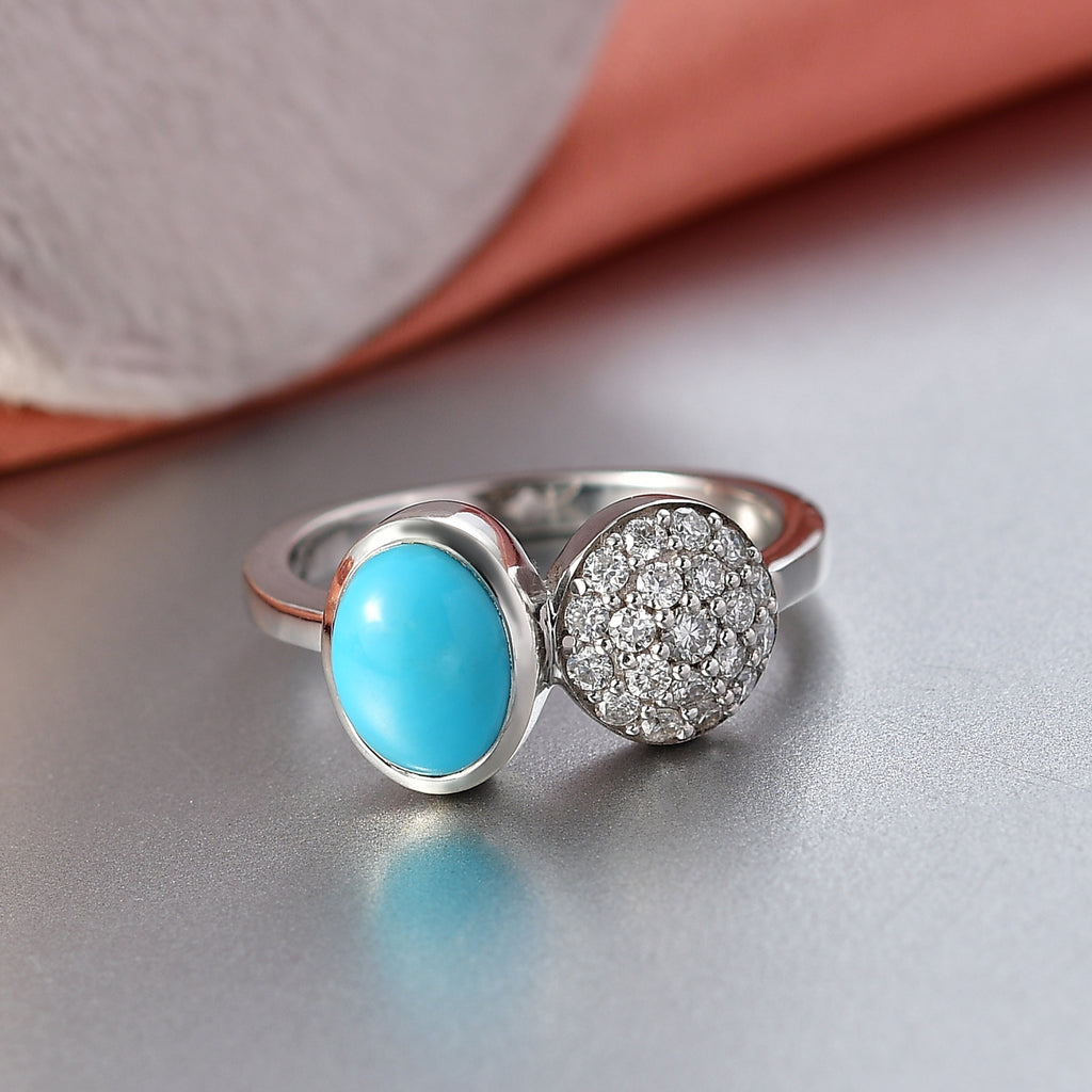 D'Joy Sleeping Beauty Turquoise & Moissanite Toi et moi Ring in Rhodium Overlay Sterling Silver 1.55 Ct._8447586_2
