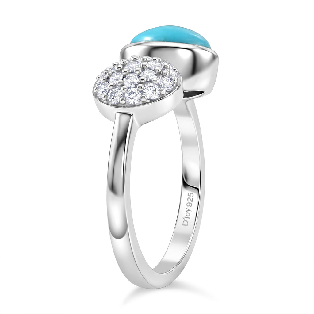 D'Joy Sleeping Beauty Turquoise & Moissanite Toi et moi Ring in Rhodium Overlay Sterling Silver 1.55 Ct._8447586_3