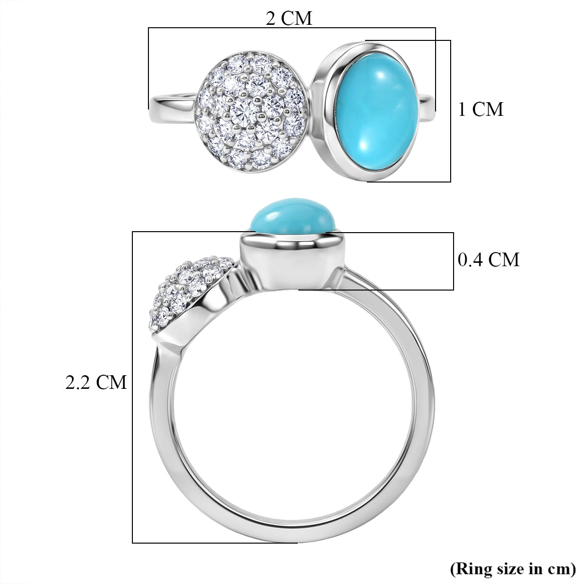 D'Joy Sleeping Beauty Turquoise and Moissanite Toi Et Moi Ring in Rhodium Overlay Sterling Silver 1.55 Ct. V32520473 6