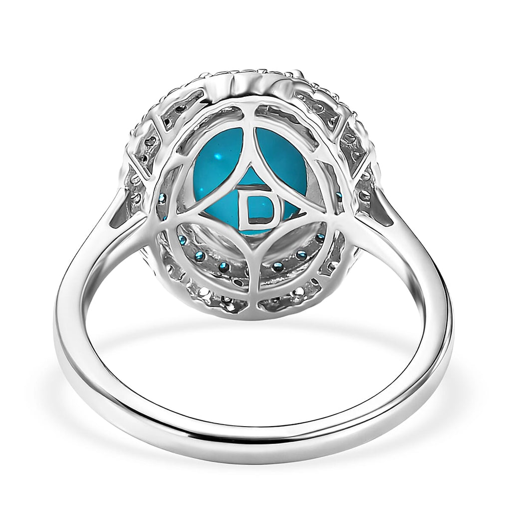 D'Joy Sleeping Beauty Turquoise, White Zircon & Neon Apatite Halo Ring in Rhodium Overlay Sterling Silver 3.42 Ct._8447610_4