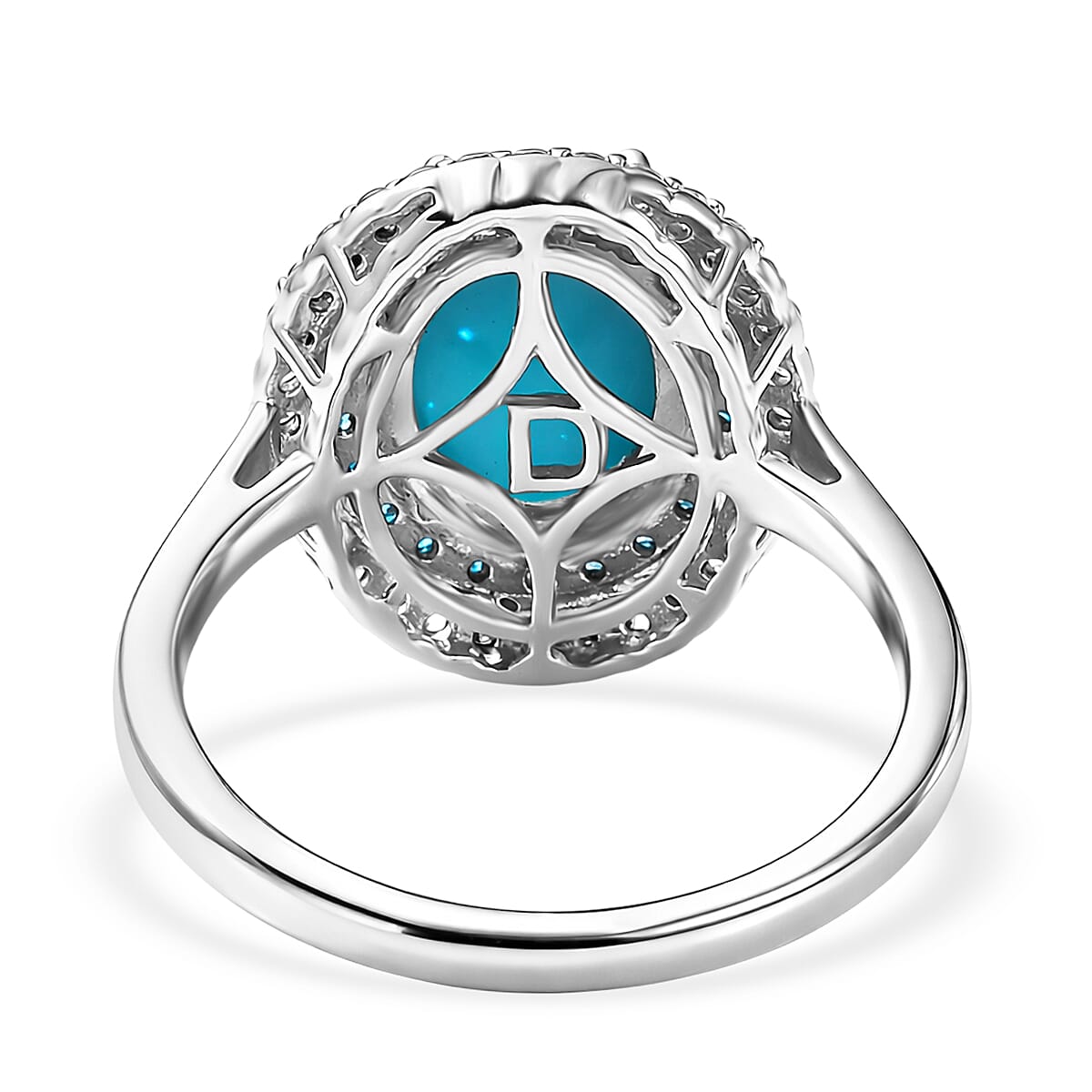 D'Joy Sleeping Beauty Turquoise, White Zircon and Neon Apatite Double Halo Ring in Rhodium Overlay Sterling Silver 3.42 Ct. V32656443 5