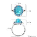 D'Joy Sleeping Beauty Turquoise, White Zircon & Neon Apatite Halo Ring in Rhodium Overlay Sterling Silver 3.42 Ct._8447610_5
