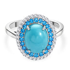 D'Joy Sleeping Beauty Turquoise, White Zircon & Neon Apatite Halo Ring in Rhodium Overlay Sterling Silver 3.42 Ct._8447613