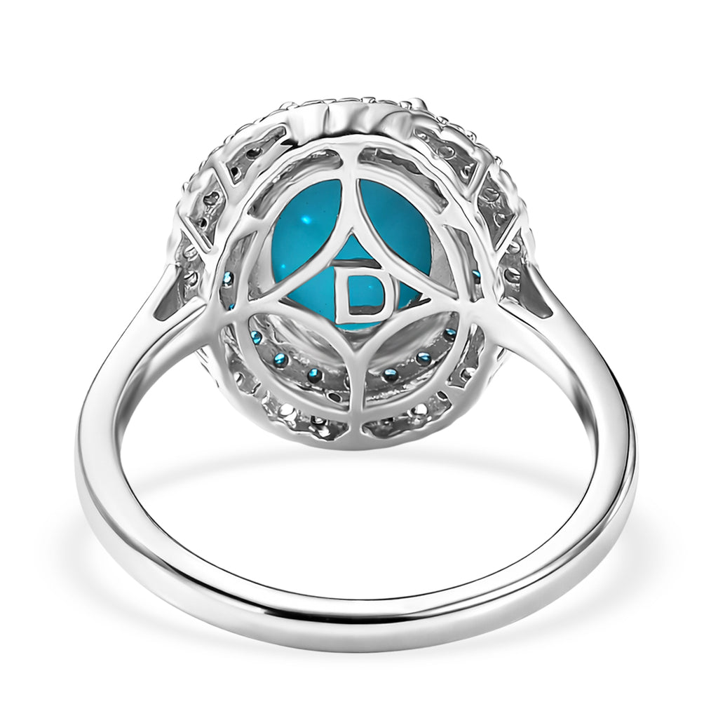 D'Joy Sleeping Beauty Turquoise, White Zircon & Neon Apatite Halo Ring in Rhodium Overlay Sterling Silver 3.42 Ct._8447615_4
