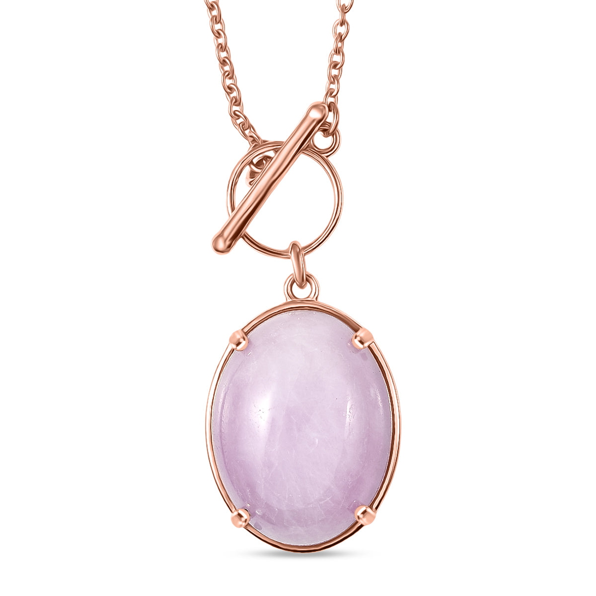 D'Joy Natural Kunzite Oval Cut Solitaire Necklace (Size - 20) in Rose Gold Plated Sterling Silver 21.67 Ct. V32518574 0