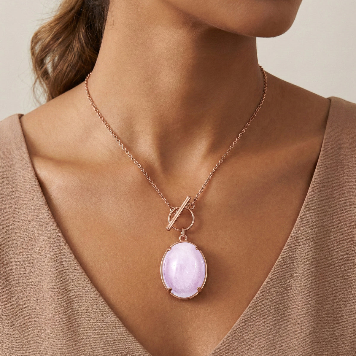 D'Joy Natural Kunzite Oval Cut Solitaire Necklace (Size - 20) in Rose Gold Plated Sterling Silver 21.67 Ct. V32518574 2