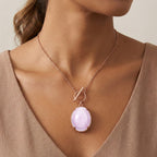 D'Joy Natural Kunzite Oval Cut Solitaire Necklace (Size - 20) in Rose Gold Plated Sterling Silver 21.67 Ct._8447625_1