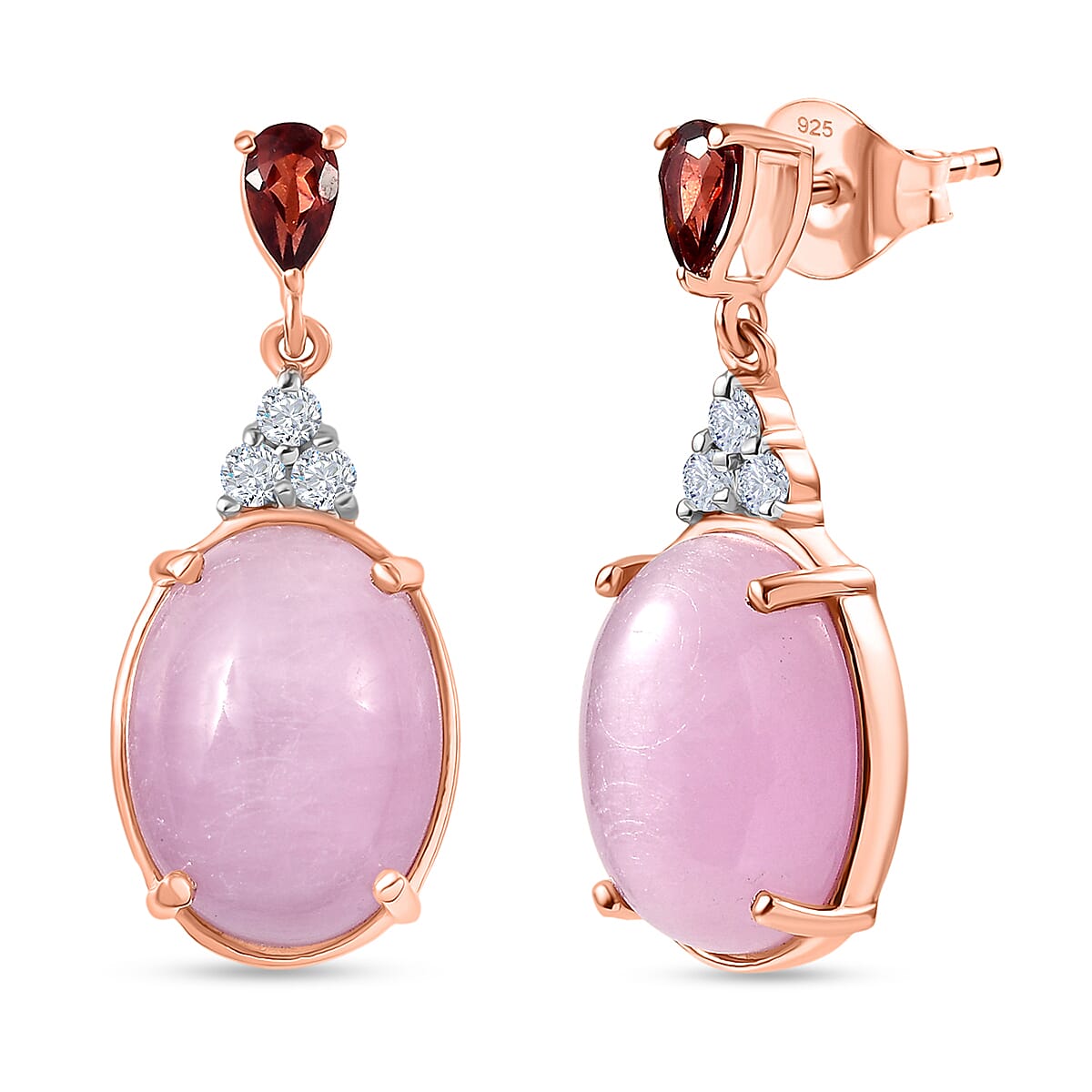 D'Joy Natural Kunzite, Red Garnet &amp; White Zircon Dangling Earring with Push Back in Rose Gold Plated Sterling Silver 13.55 Ct. 8447669 0