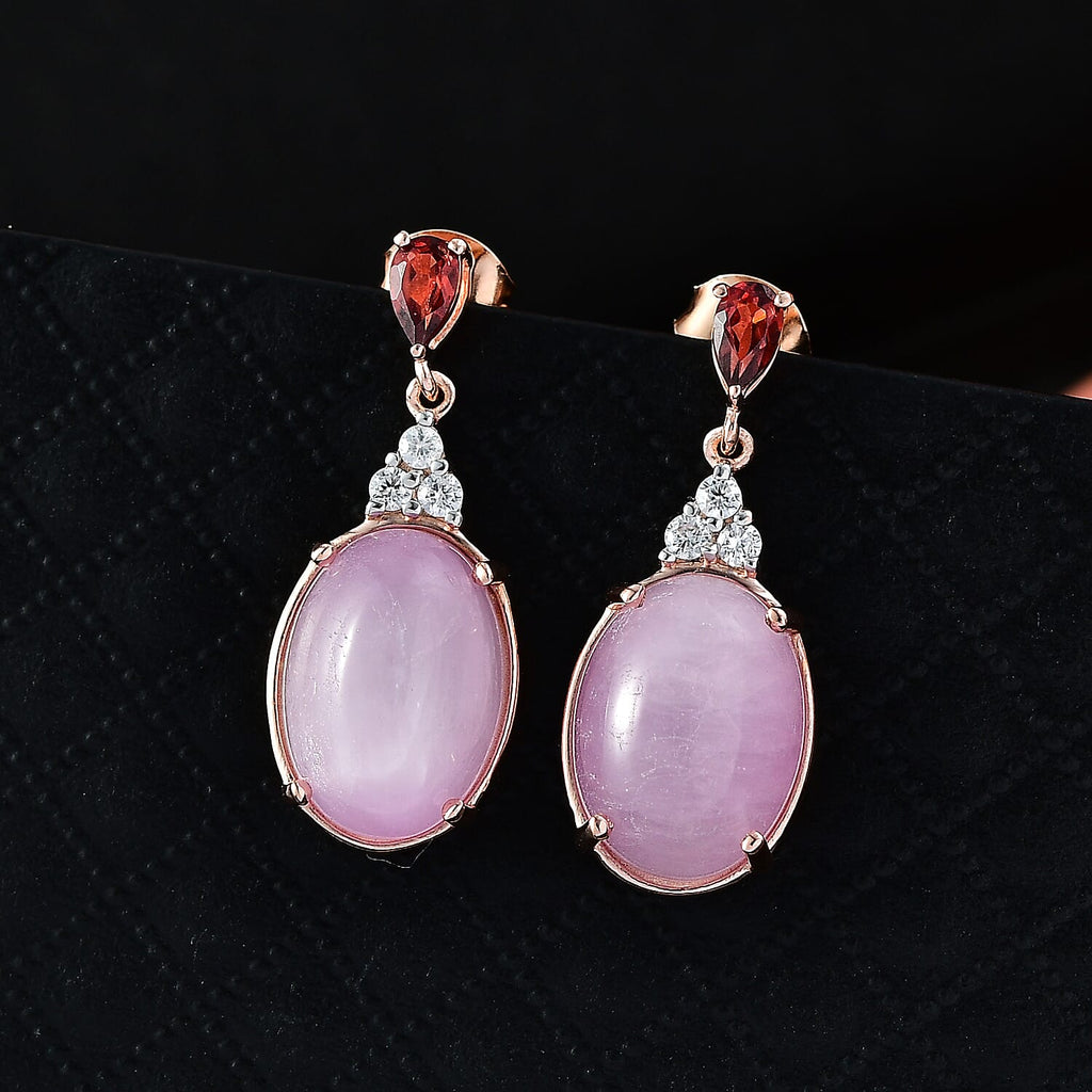 D'Joy Natural Kunzite, Red Garnet & White Zircon Dangling Earring with Push Back in Rose Gold Plated Sterling Silver 13.55 Ct._8447669_2