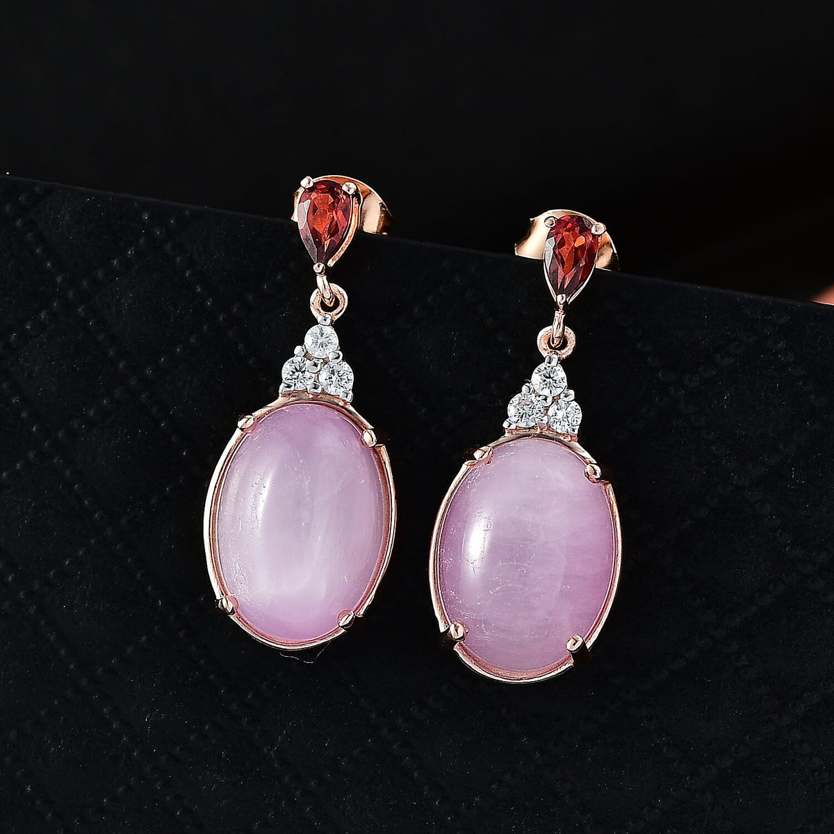 D'Joy Natural Kunzite, Red Garnet &amp; White Zircon Dangling Earring with Push Back in Rose Gold Plated Sterling Silver 13.55 Ct. 8447669 3