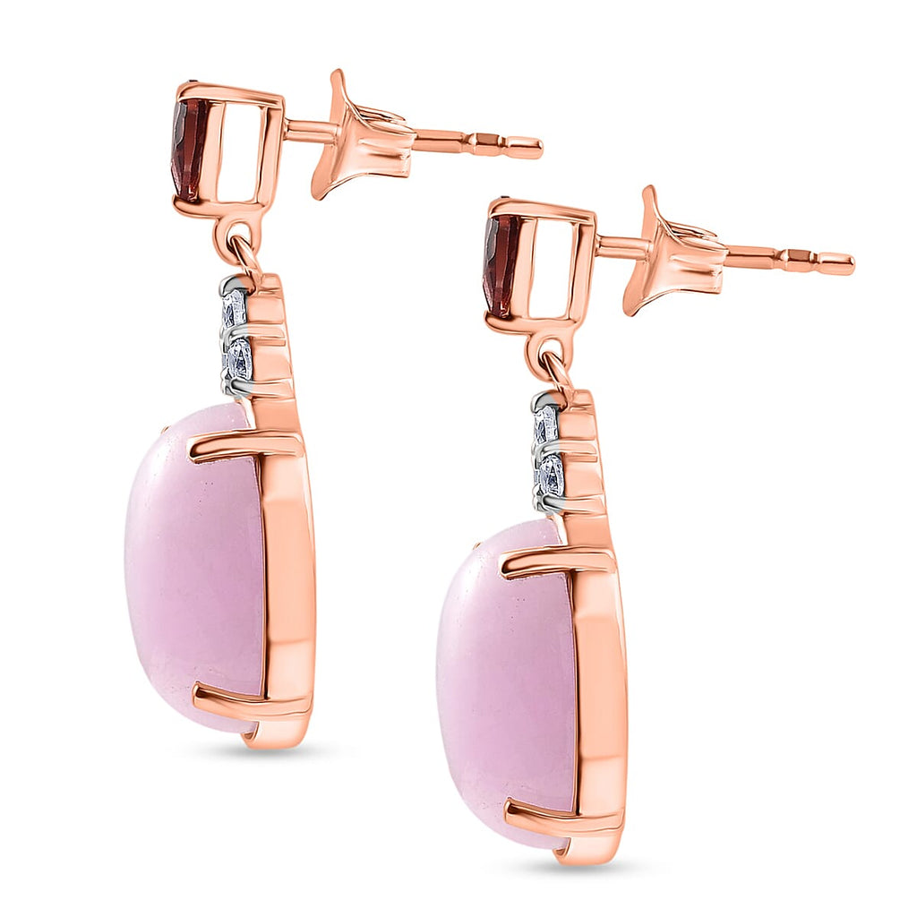 D'Joy Natural Kunzite, Red Garnet & White Zircon Dangling Earring with Push Back in Rose Gold Plated Sterling Silver 13.55 Ct._8447669_3