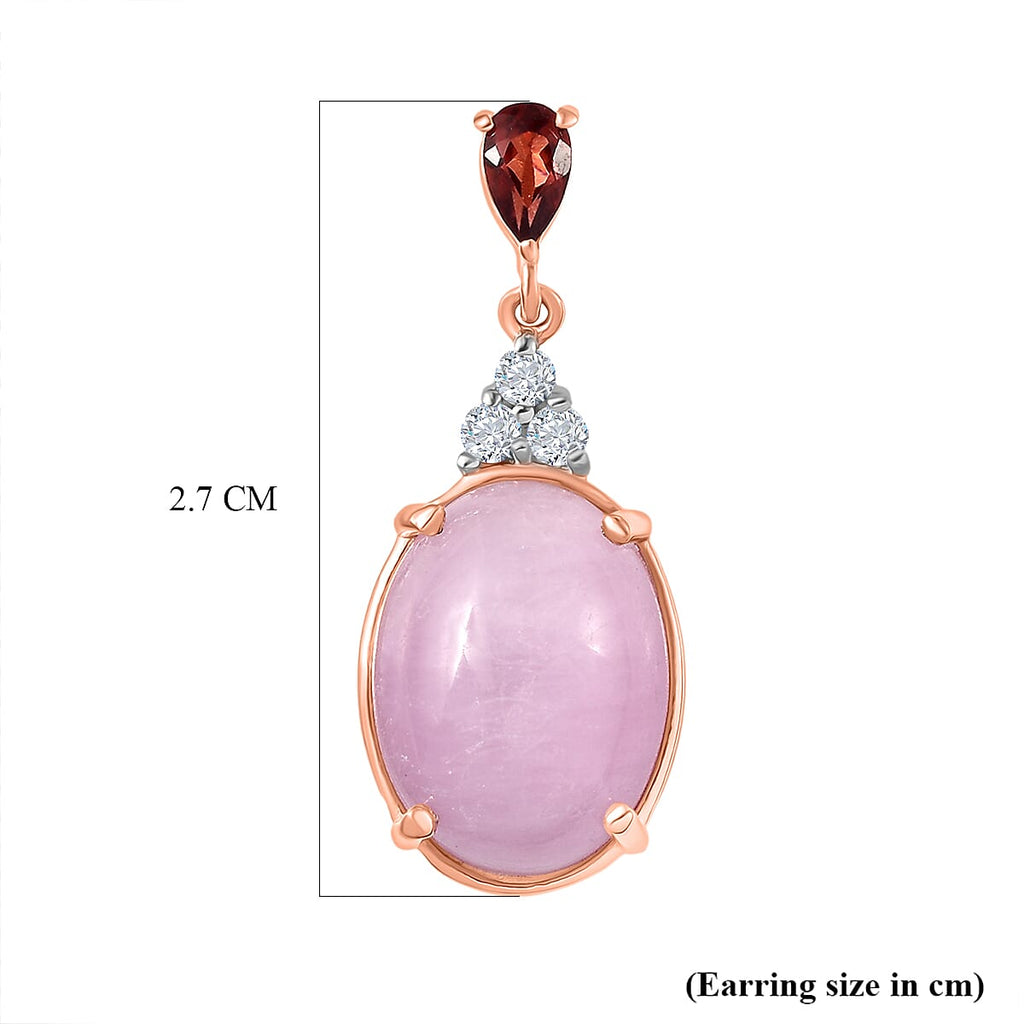D'Joy Natural Kunzite, Red Garnet & White Zircon Dangling Earring with Push Back in Rose Gold Plated Sterling Silver 13.55 Ct._8447669_5