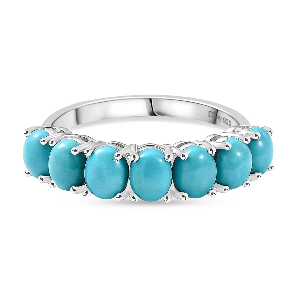 D'Joy Sleeping Beauty Turquoise 7-Stone Ring in Rhodium Overlay Sterling Silver 2.53 Ct. V32556649 0