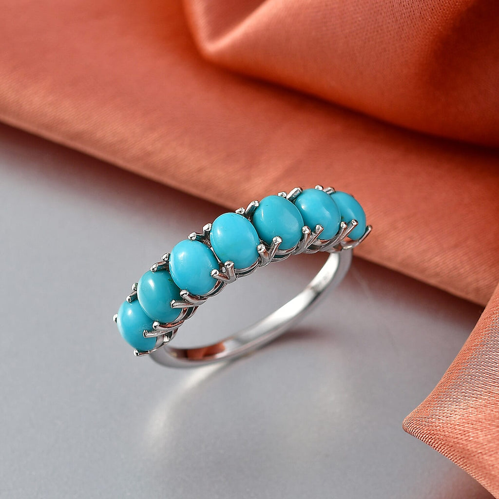 D'Joy Sleeping Beauty Turquoise 7 Stone Ring in Rhodium Overlay Sterling Silver 2.53 Ct._8447723_2
