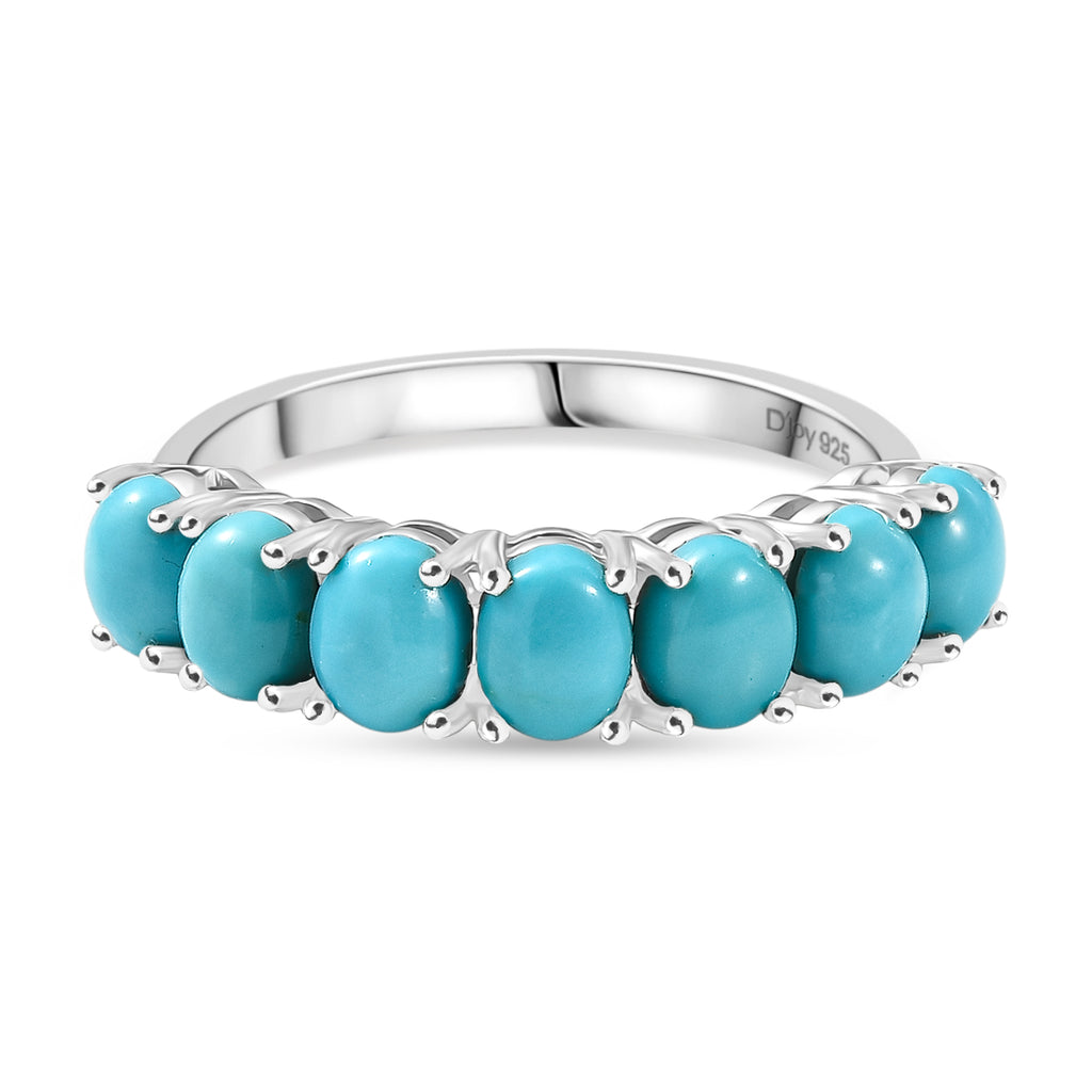 D'Joy Sleeping Beauty Turquoise 7 Stone Ring in Rhodium Overlay Sterling Silver 2.53 Ct._8447774