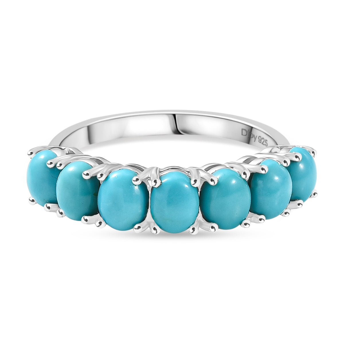 D'Joy Sleeping Beauty Turquoise 7-Stone Ring in Rhodium Overlay Sterling Silver 2.53 Ct. V32514864 0