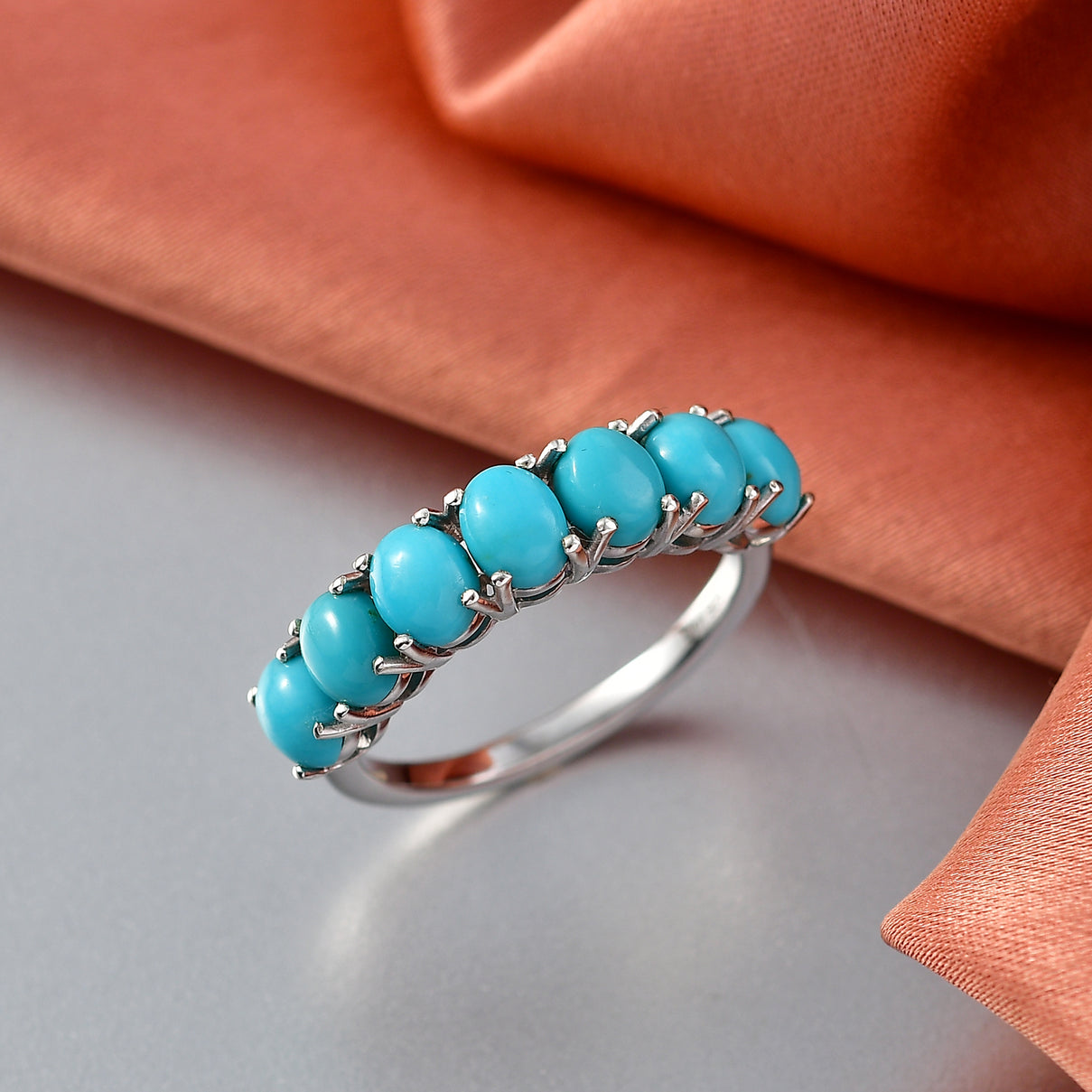 D'Joy Sleeping Beauty Turquoise 7-Stone Ring in Rhodium Overlay Sterling Silver 2.53 Ct. V32514864 3