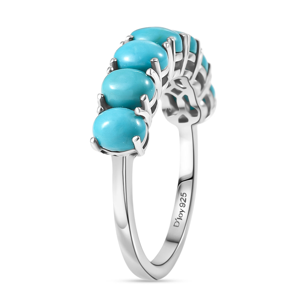 D'Joy Sleeping Beauty Turquoise 7-Stone Ring in Rhodium Overlay Sterling Silver 2.53 Ct. V32514864 4