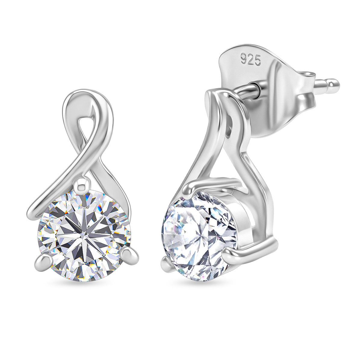 Moissanite Solitaire Stud Earring with Push Post in Platinum Overlay Sterling Silver 8447782 0