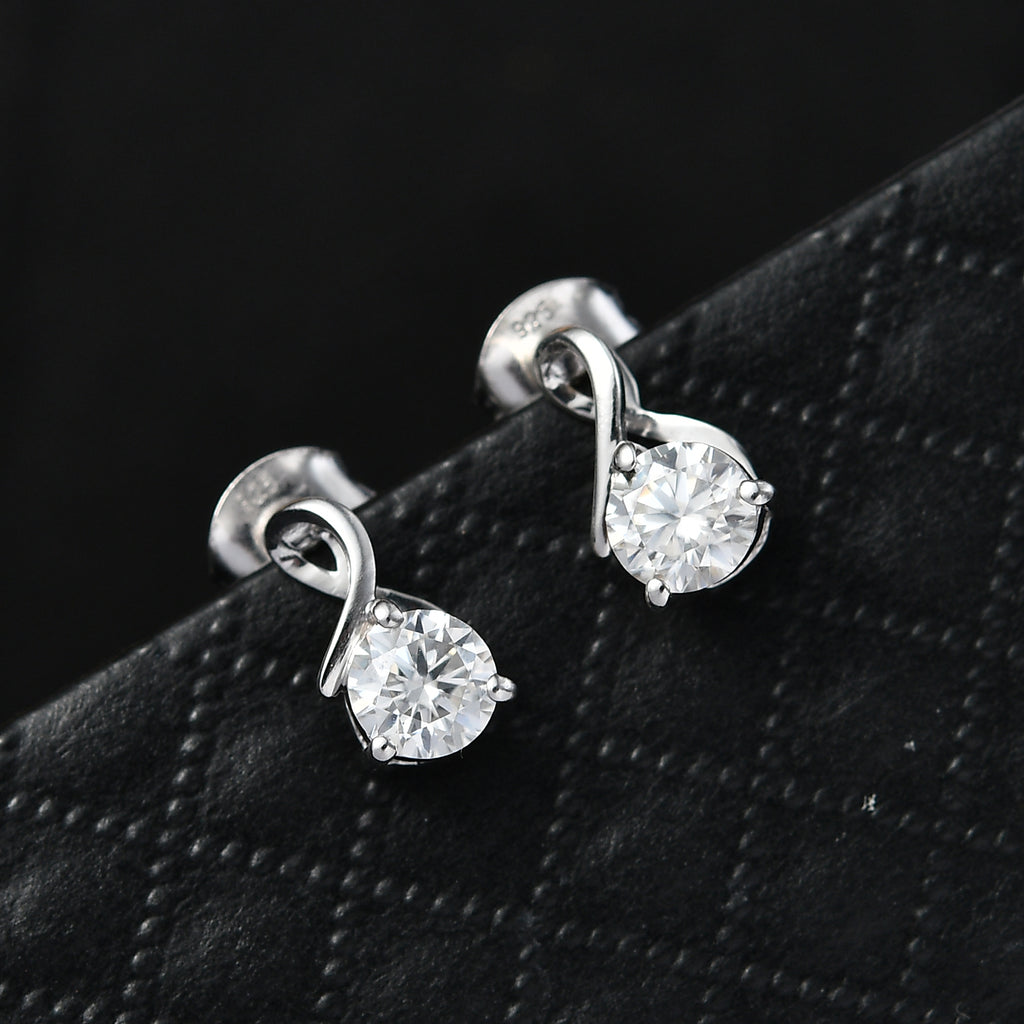 Moissanite Solitaire Stud Earring with Push Post in Platinum Overlay Sterling Silver_8447782_1